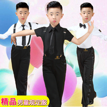 Boys Latin dance competition suit White shirt Childrens dance practice suit Boys long and short sleeve tie dance suit suit