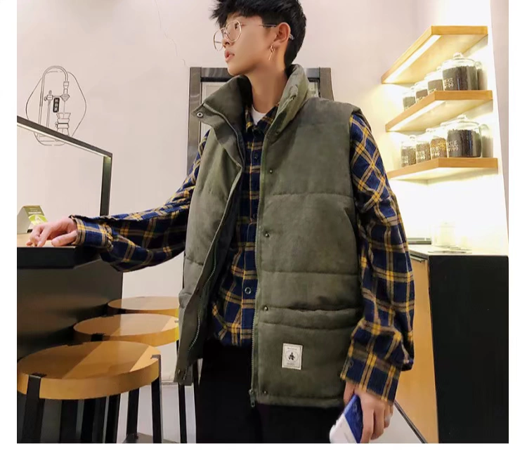 Áo khoác nhung nam sinh viên vest dày phiên bản Hàn Quốc của xu hướng cotton mùa thu đông bộ vest nam cho người trung tuổi