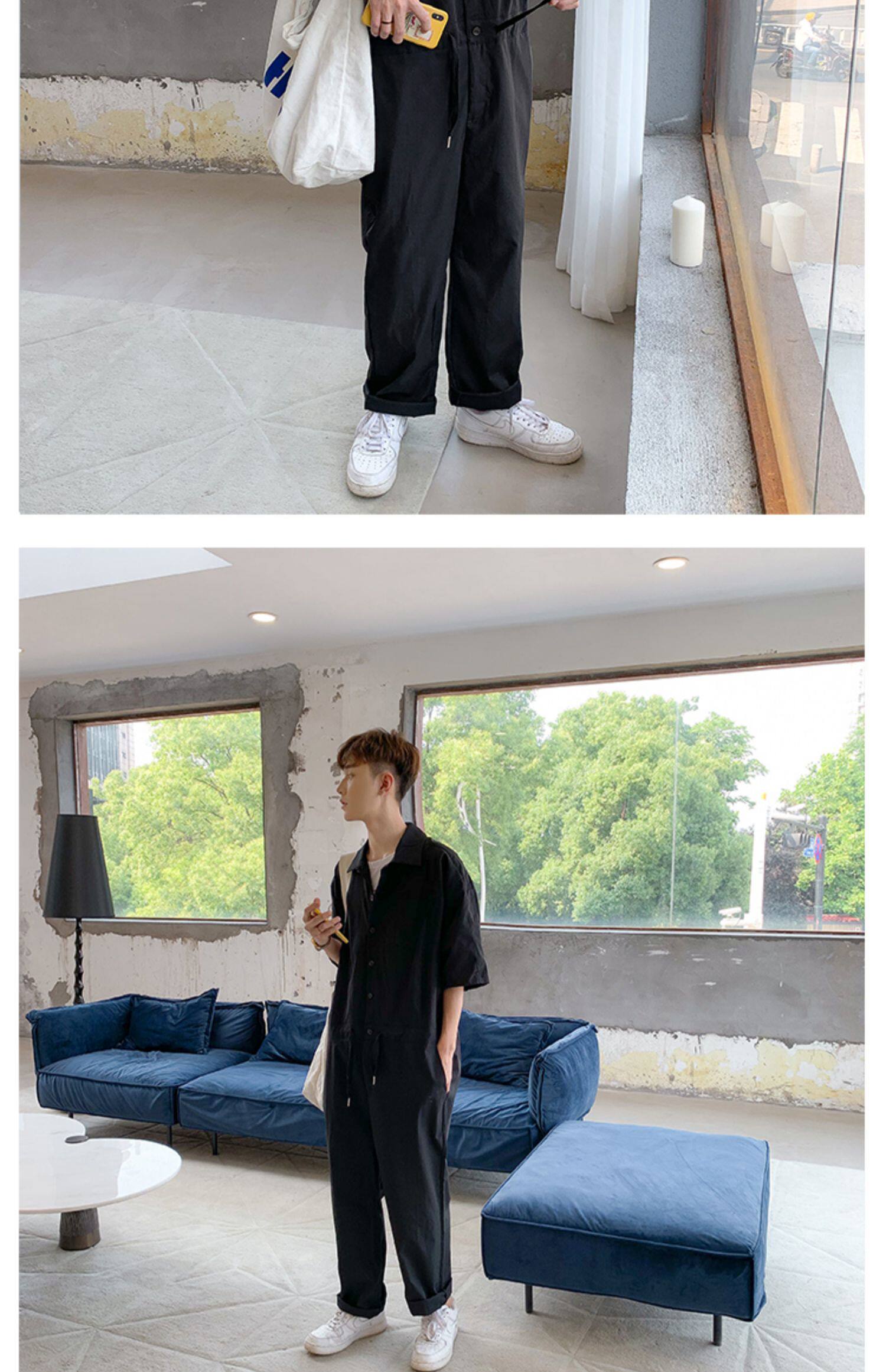 Oanviso Jumpsuit Homme Sans Manches - Salopette Courte Casual Vintage Avec Bandoulières Réglables, Style Streetwear Léger Et Confortable Pour L'Été