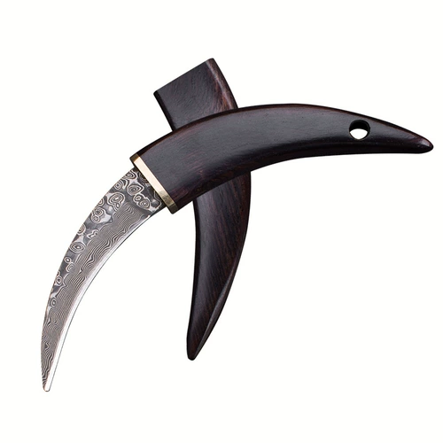 Брелок из дамасской стали с ручкой из черного дерева, мини-портативный нож, фруктовый нож, карманный нож, маленький нож, маленький нож с когтями