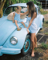 Ran fish shop Plaid ladybug dress flower braces summer parent-child recommended summer New