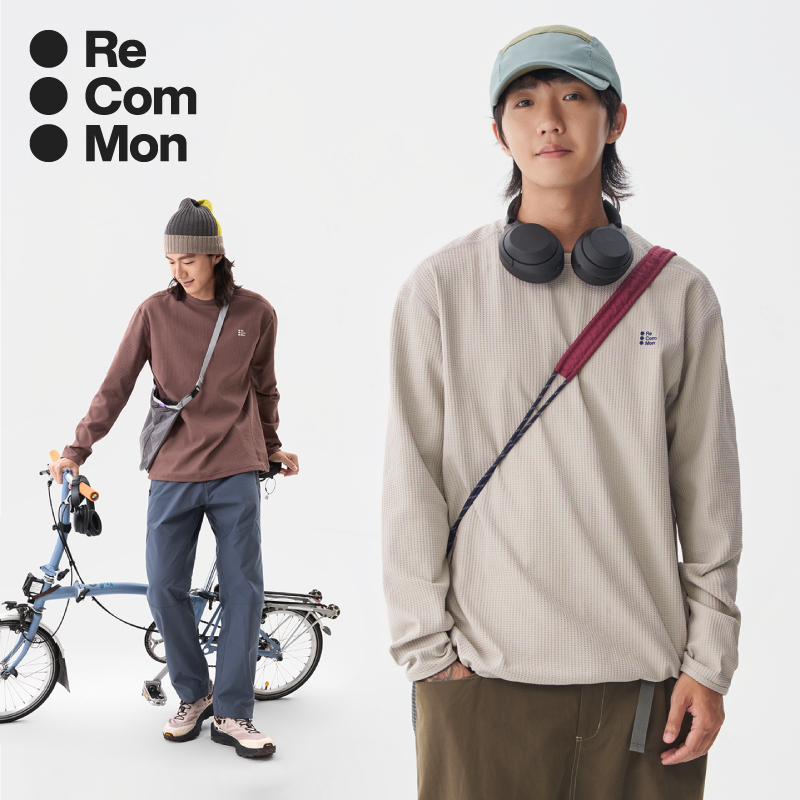 Recommon Waffle Quick-Drying Clothing for Men, Outdoor Sports and Leisure, Moisture-Wicking, Breathable, Round-Neck Long-Sleeved T-Shirt