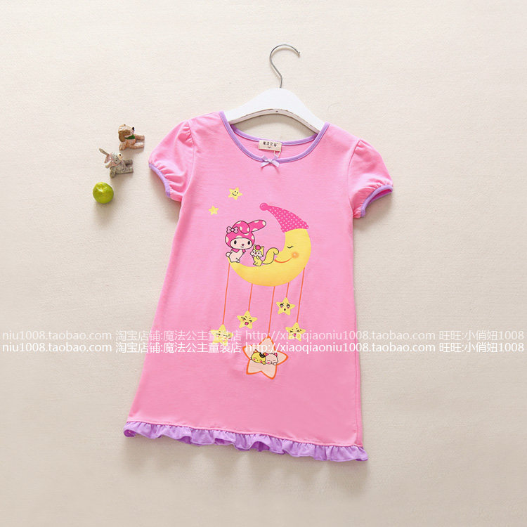 Girls' nightdress, children's pajamas, cotton short-sleeved suspenders, baby's middle and large children's clothing, home clothes, nightgown, summer princess thin