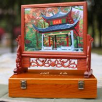 长沙湘绣礼品手工刺绣爱晚亭双面绣新办公室客厅书房摆件礼品苏绣