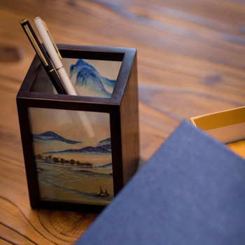 Xiangzhou Embroidery Ornament, Purple Sandalwood Pen Holder, Hand-Made Embroidery, Double-Sided Embroidery, Creative Chinese Style Corporate Gift, Suzhou Embroidery