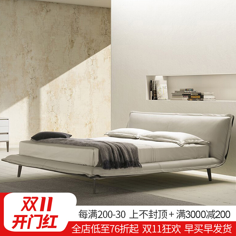 Leather bed modern minimalist small apartment 1 8m double bed master bedroom Italian minimalist wedding bed Nordic light luxury soft bed