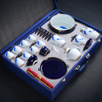 Kung Fu tea set set hand-painted blue and white porcelain Jingdezhen household tea living room modern simple high-grade ceramic gift