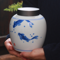 Tea cans ceramic sealed cans hand-painted blue and white porcelain storage tea cans Jingdezhen storage cans home gift vintage large