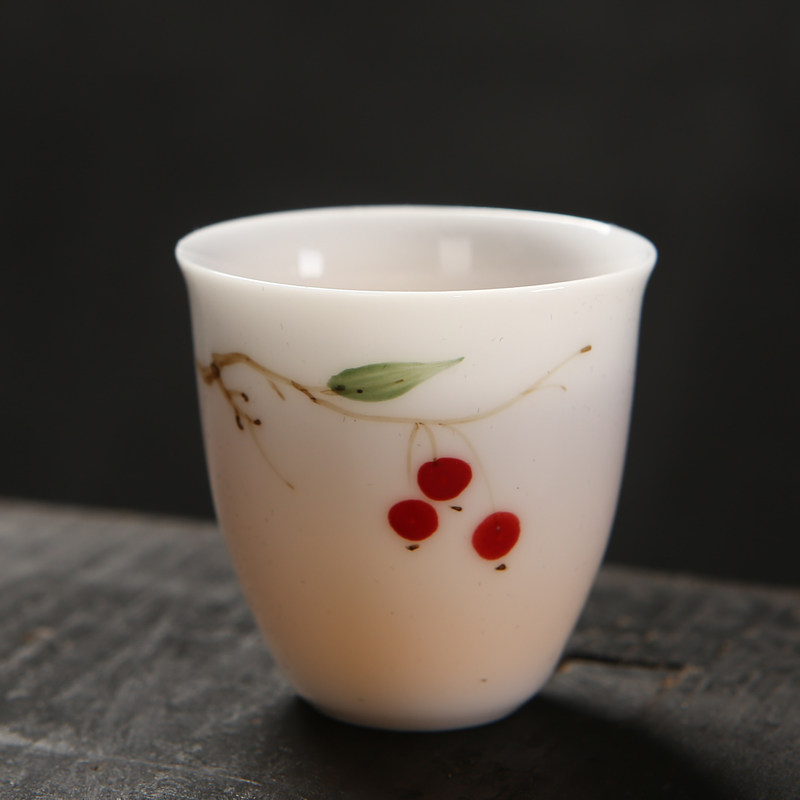 Tea cup hand-painted porcelain cup ceramic cup pure hand-made single cup tea-glazed white porcelain
