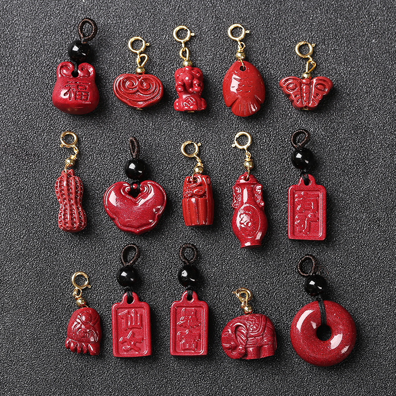 Natural raw ore purple gold cinnabar diy small accessories safe buckle money bag Pixiu elephant small droplet hand chisel pendant jewelry