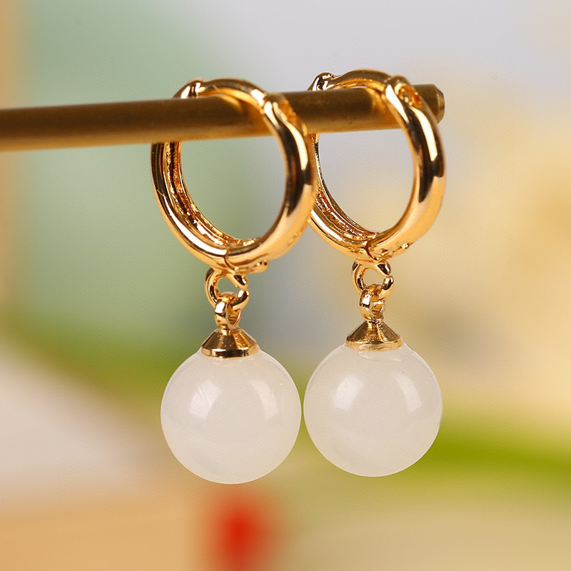 Natural and Tian Yubei jade Earrings female Chinese Breeze National Wind Ethnic Wind Gusto original 14K Baugold Auris Ear Pendant Ear Pendant