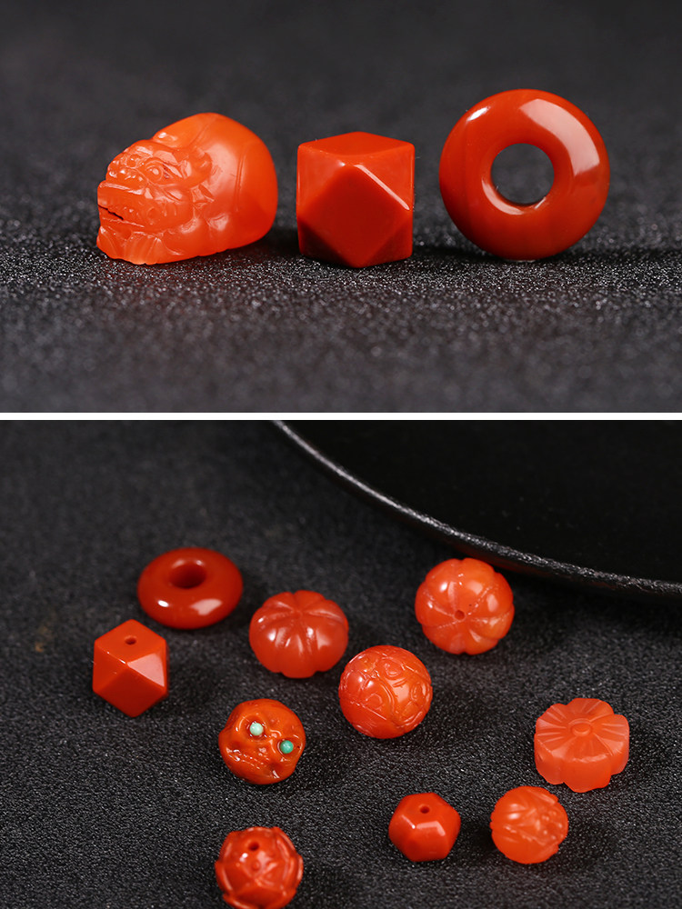 DIY аксессуары 天然原矿南红玛瑙diy小配件 莲花珠回纹珠单珠子南红貔貅圆环三通