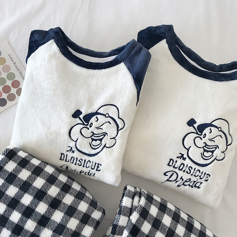 Lovers pyjamas autumn winter men and women Coral Suede Thicken Plus Suede cute cartoon flannel suede suit