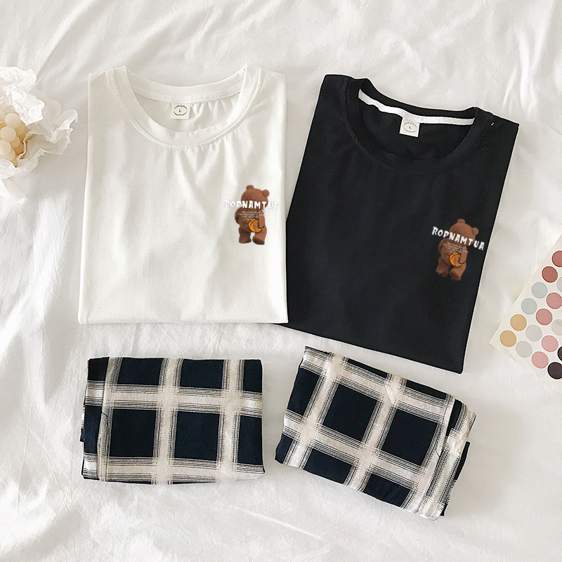 Summer couple pajamas short-sleeved cotton women's Japanese loose casual home clothes men's cotton thin section can be worn outside