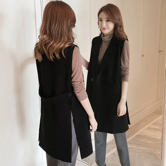 Vest Women's Spring and Autumn Mid-Length Korean Version 2024 New Autumn Suit Sleeveless Jacket Women's Slim Waistcoat Vest