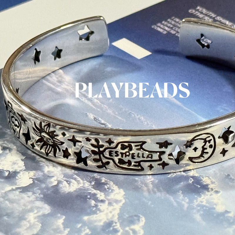 Playbeads Original Design S925 Sterling Silver Vintage Open-Ended Retro Christmas Limited Edition Magic Hollow Wide Bracelet