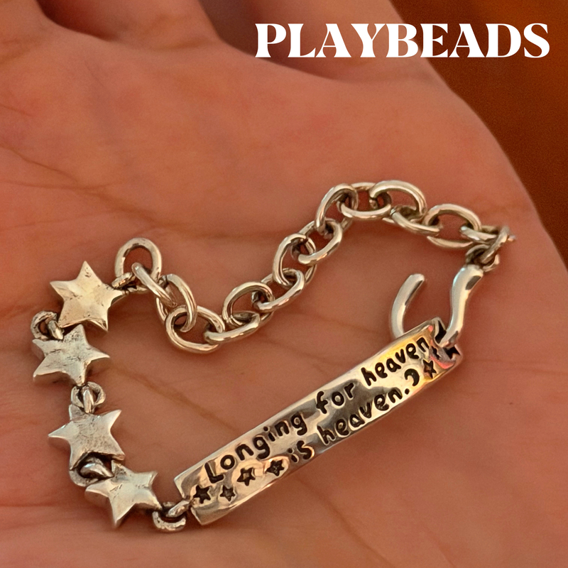 Playbeads "Longing for Heaven Is Heaven Itself" S925 Silver Vintage Distressed Star Long Pendant Best Friend Bracelet Playbeads "Longing for Heaven Is Heaven Itself" S925 Silver Vintage Distressed Star Long Pendant Best Friend Bracelet