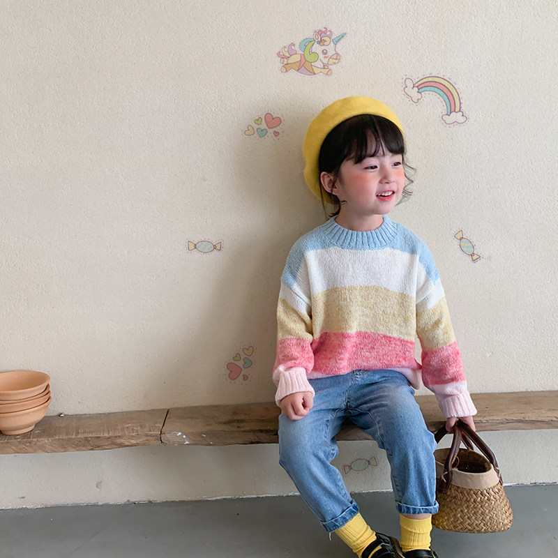 Girl's sweater headsets 2020 new 1 Korean version 2 year old foreign female baby wool sweatshirt Knitted Cardiovert