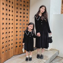 Girls' Dress Mother's Women's Fashion 2020 New Autumn Dress Women's Spring and Autumn Loose Gold Velvet Skirt