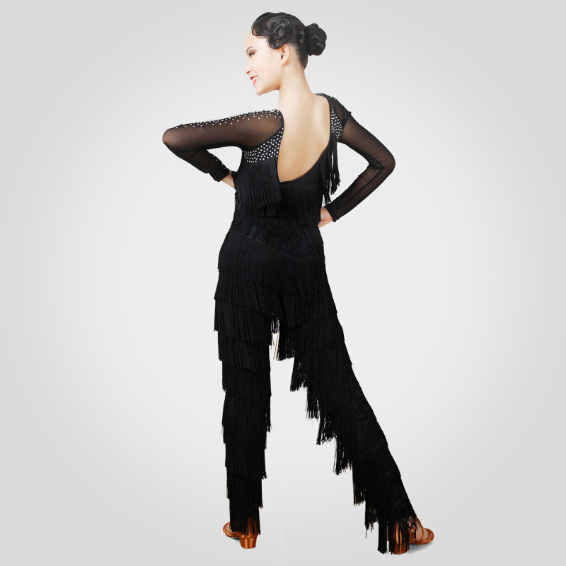 Latin dance competition clothes professional high-end performance clothes just tassel style performance jumpsuit with diamonds for adult art test clothes