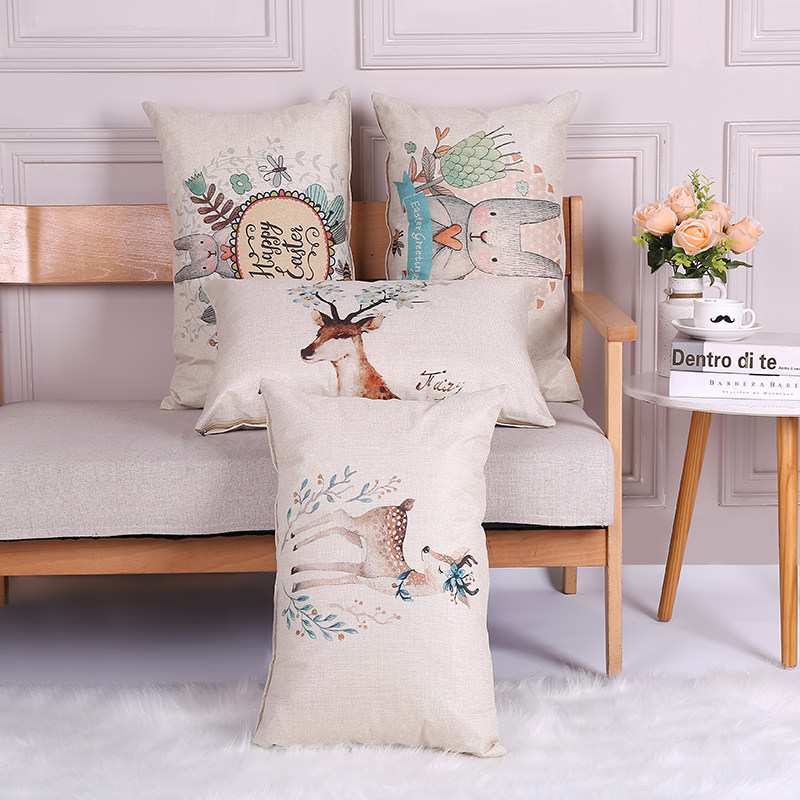 Cartoon Cotton Linen Rectangular Sofa Waist Leaning Pillow Nordic Wind Office Protective Waist Pillow Modern Brief with Core Pillow Lean