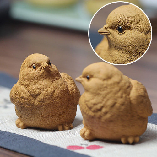 Famous pot Qiuyue Yixing purple sand chick a pair of tea pet ornaments tea play sculpture raw ore mud pure hand-pulled