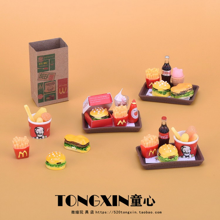 Mini food play dessert doll house decoration hamburger whole family bucket ice cream french fries simulation food pretend house wine toys