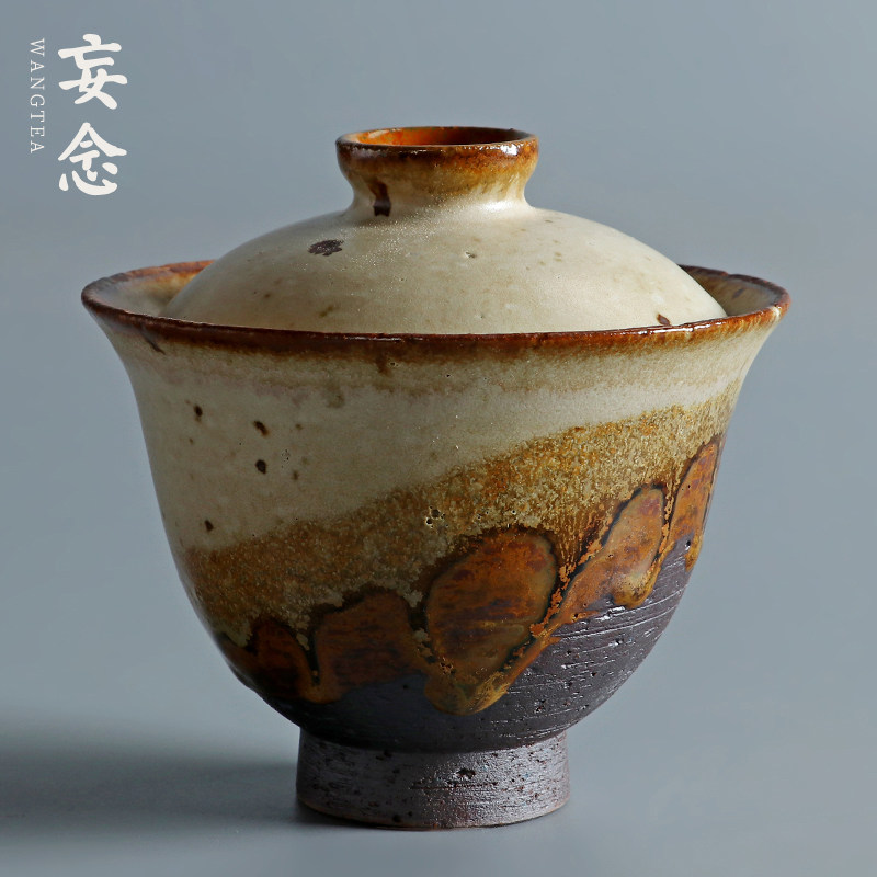 Denouncing old mud hand firewood kiln to change three to cover a bowl of tea bowl tea brewers rough ceramic household sunset cover bowl