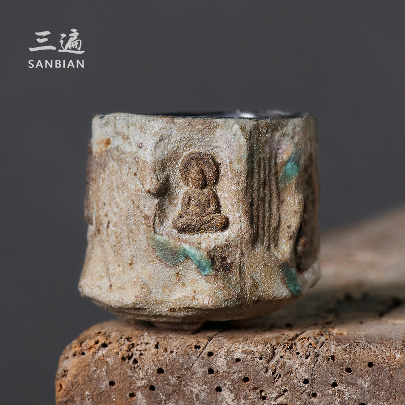 Handmade Dunhuang Coarse Pottery Fire-Fired Master Cup, Pure Handmade Shino-Yaki Tea Cup, Vintage, Can Be Used as a Tea Holder, Rock Clay Single Cup Handmade Dunhuang Coarse Pottery Fire-Fired Master Cup, Pure Handmade Shino-Yaki Tea Cup, Vintage, Can Be Used as a Tea Holder, Rock Clay Single Cup