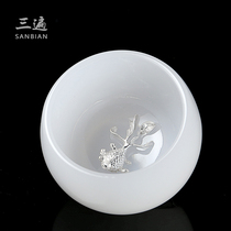 White jade porcelain Gongfu Tea cup with sterling silver master cup Ceramic Puer tea cup Individual single cup
