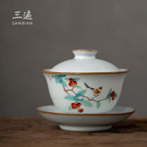 Ruyao tea set Large Gaiwan open piece tea cup Cicada wings Ice crack glaze Tianyue White retro three-cai Kung Fu Tea Bowl