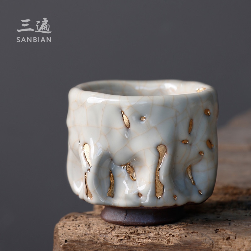Three times Japanese style 24k gold opening pure hand - made wild boots cup tea cup taste ceramic kung fu tea