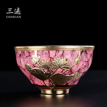 Gold inlaid jade oil drops Jianzhan Teacup Big kiln becomes gold-inlaid handmade kung fu ceramic master cup Single cup tea cup