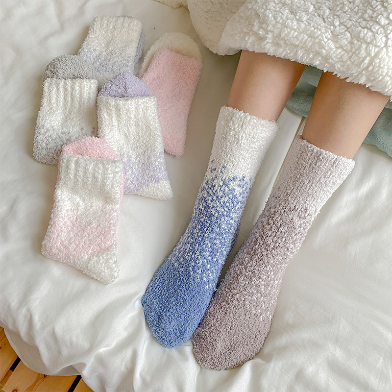 Winter Thickened warm coral suede floor Sox Home asymptotic minimalist mid-cylinder socks Sleep Sox Sox Japan