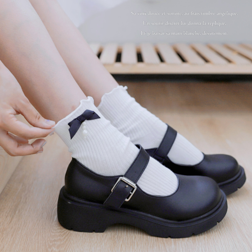 Japanese cute sweet tube socks lolita female fungus slip edge bubble socks bow loli soft girl cotton socks