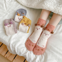 Winter thickened Warm Coral Suede Cartoon Midbarrel Floor Socks Add Suede Cute Home Sleep Socks Socks all sizes