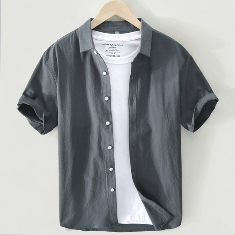 Day Ensemble Retro Pure Color Short Sleeve Shirt Men Summer Thin style Casual Blouse Trendy Loose Half Sleeve Pure Cotton Shirt