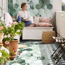 Six Beink Green Hexagonal Brick Tiles Nordic Flower Brick Floor Tiles Bathroom Wall Brick Patio Terrace Toilet Retro