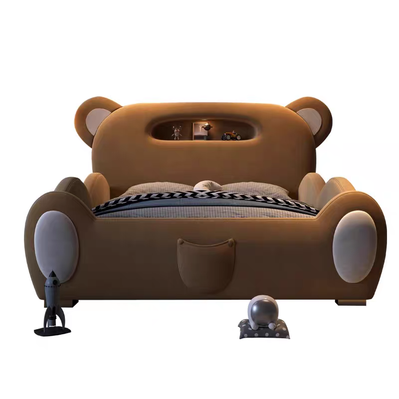 Children's Bed Guardrail Single Bed Modern Simple Girl Cartoon Bear Princess Bed Light Luxury Leather Bed Bedroom Boy's Bed