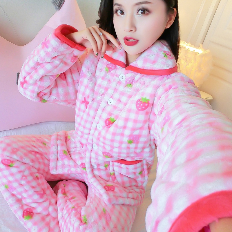 Đồ ngủ mùa đông phụ nữ san hô lông cừu bộ đồ ngủ flannel dịch vụ nhà dày lên trung niên dài tay mùa thu và bộ đồ mùa đông những kiểu đồ bộ đẹp