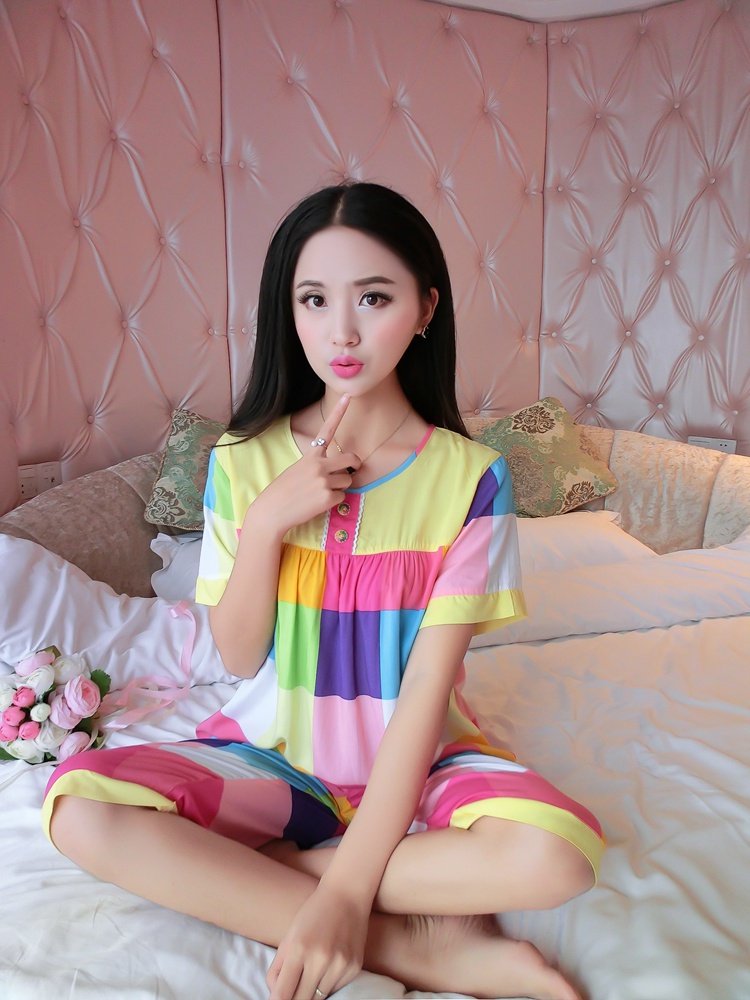 Bông lụa đồ ngủ của phụ nữ mùa hè ngắn tay quần short cotton lụa phù hợp với Hàn Quốc phiên bản của bông nhân tạo phần mỏng trung niên dịch vụ nhà XL