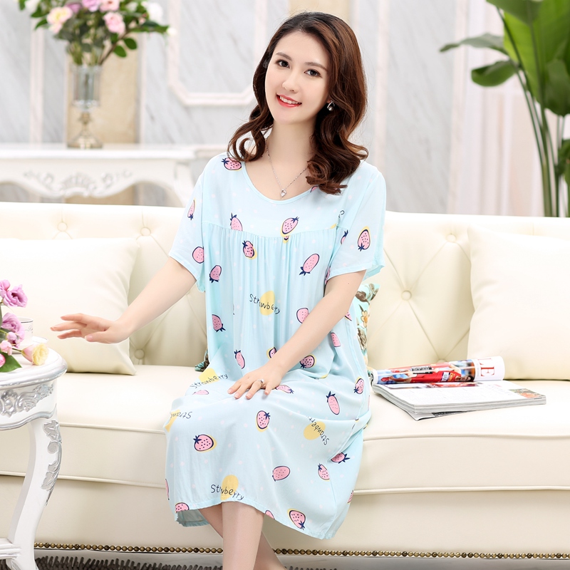 Váy cotton ngắn tay cotton mùa hè cho bà bầu váy ngủ cotton lụa cộng với phân bón XL chất béo MM nhân tạo váy mỏng kiểu đầm đẹp