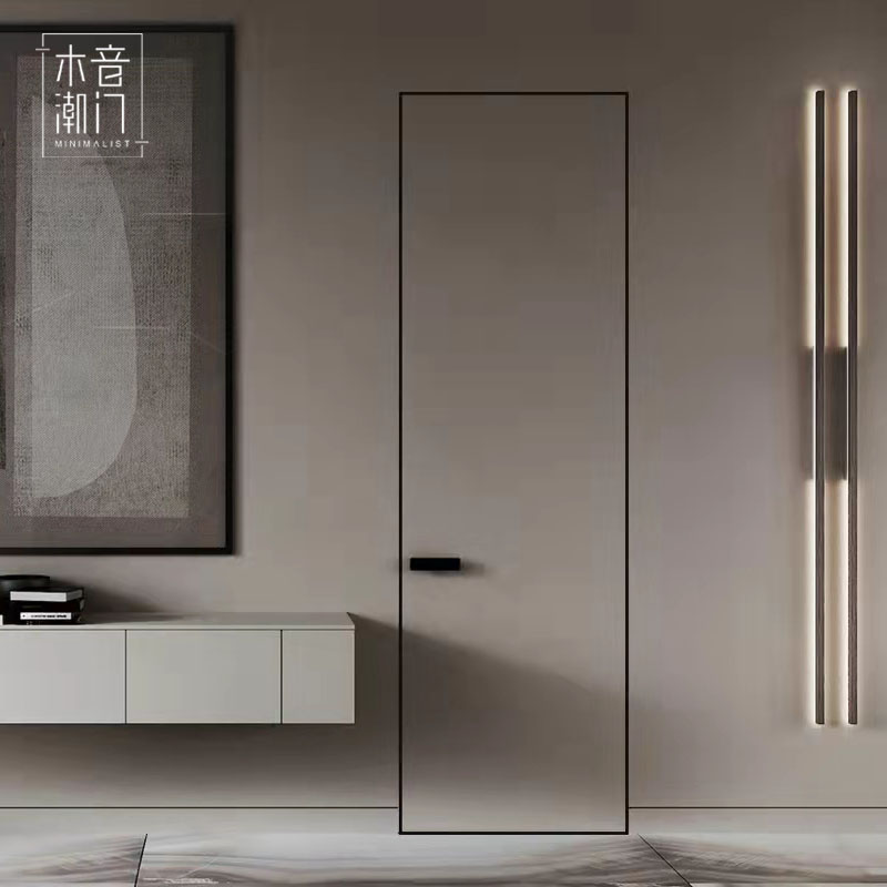 Paintless frame door microcement stealth door aluminum door dark door red narrow edge door door hidden frame door bedroom door