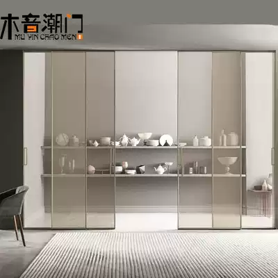 Black frame extremely narrow side sliding door folding door partition rose gold crane kitchen balcony powder room aluminum alloy sliding door