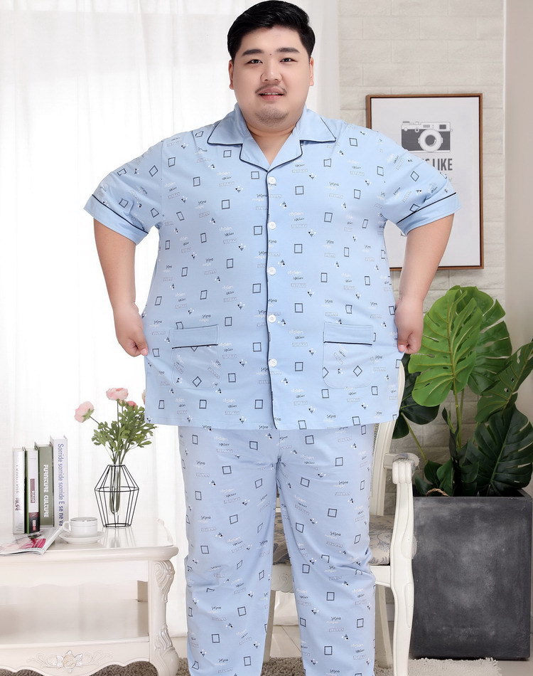 Mens bông quần ngắn tay mùa hè pajama mỏng mô hình cộng với kích thước 200 pound chất béo người đàn ông ve áo bộ 5XL nhà quần áo