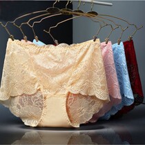 Sexy lace hollow middle high waist shorts plus size ladies flat corner comfortable breathable underwear Tong Tong skin fat mm