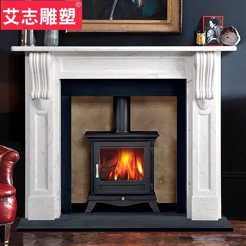 简约法式壁炉汉白玉大理石壁炉现代装饰柜背景墙壁炉地中海定制