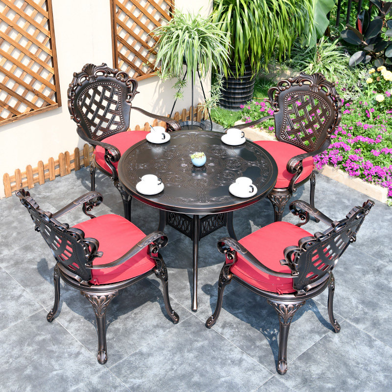 Outdoor table and chair garden casual open air furniture iron art outdoor cast aluminum table and chair five piece set combination