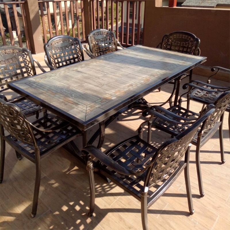 Outdoor Cast Aluminum Table & Chairs Composition Eurostyle Courtyard Casual Dining Room Indoor Marble Garden Creative Furniture
