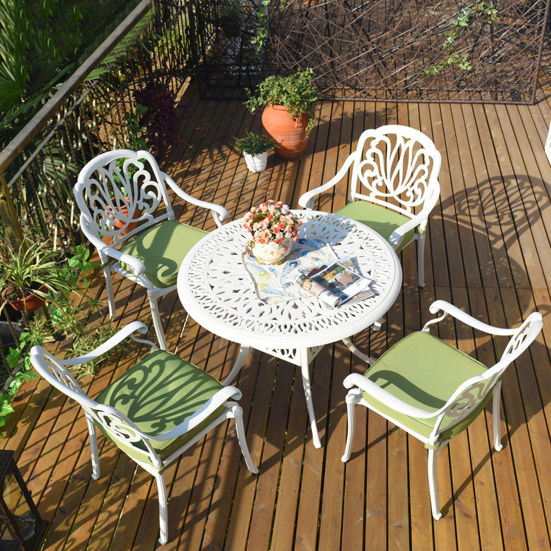 Outdoor cast aluminum tables and chairs European casual outdoor garden open balcony table and chair Five pieces white courtyard table and chair
